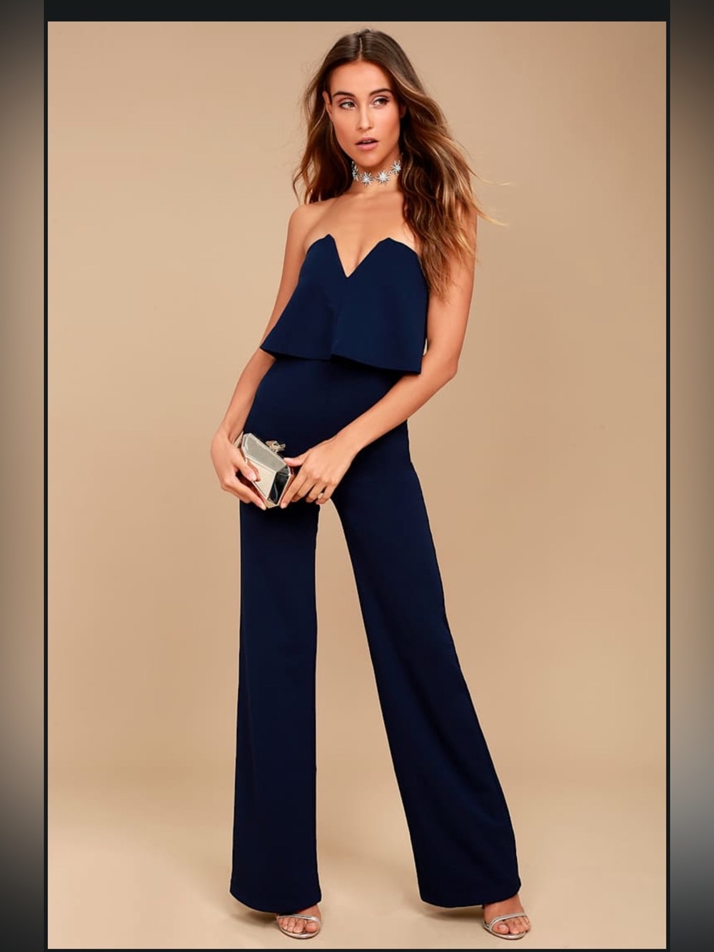 Lulus Power of Love Navy Blue Strapless Jumpsuit Sz S